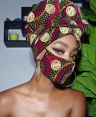 Sabra Gye Nyame Gold Print Slip On Satin Lined Headwrap