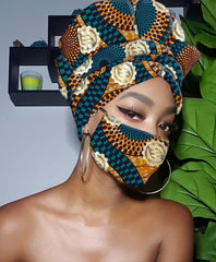 Kai Gye Nyame Gold Print Slip On Satin Lined Headwrap and Mask