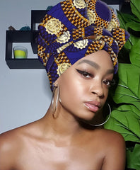 Imani Gye Nyame Gold Print Slip On Satin Lined Headwrap