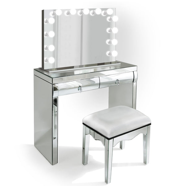 Complete set - Mirrored Dimmable Hollywood Makeup Mirror LED + Built-in Outlets, chair and Vanity christmas gift, gift for girlfriend, gift